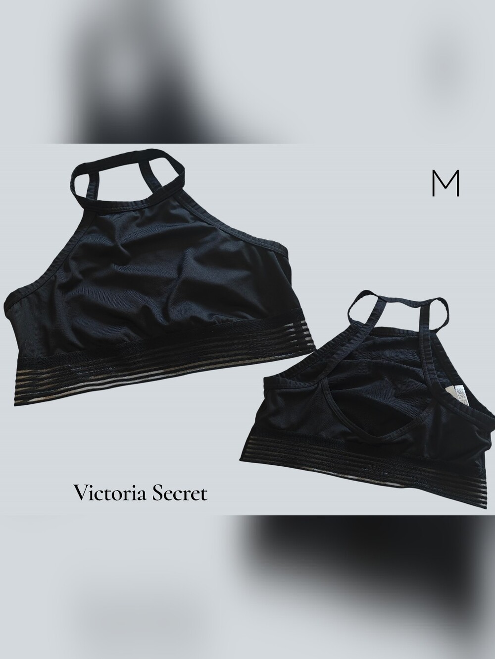 Victoria's Secret Black Strappy Mesh-Trim Sports Bralette